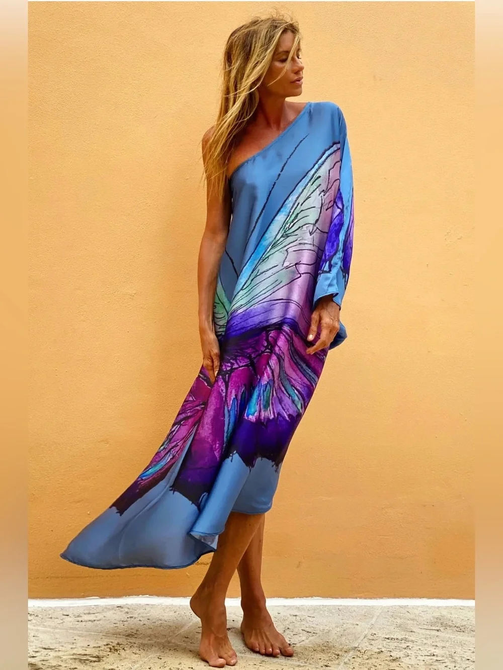 Ramona La Rue Renee Kaftan off shoulder maxi 100% silk